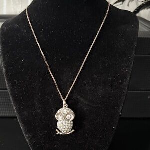 Silver and rhinestone owl pendant necklace